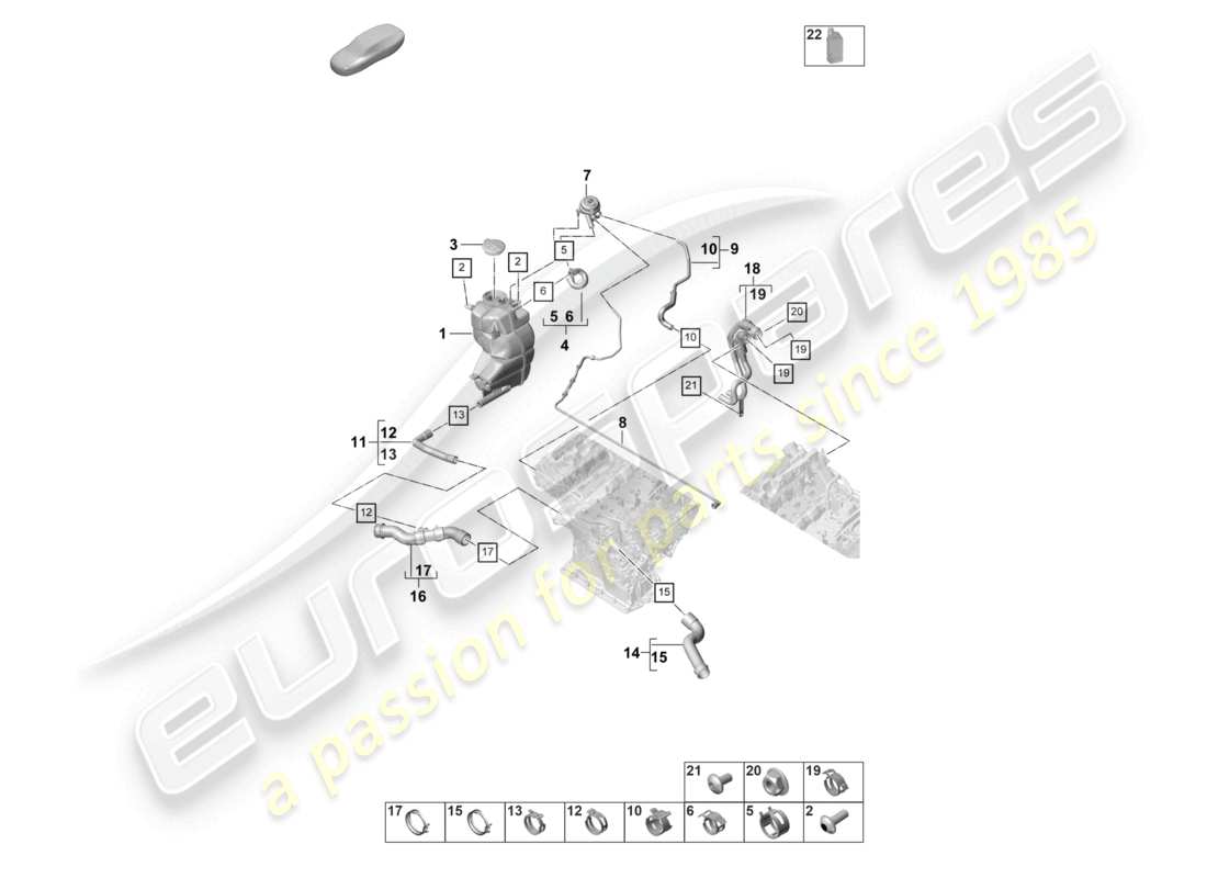 porsche 2022 (panamera 971-2) système de refroidissement du liquide de refroidissement vase d'expansion du liquide de refroidissement conduite de reniflard schéma des pièces