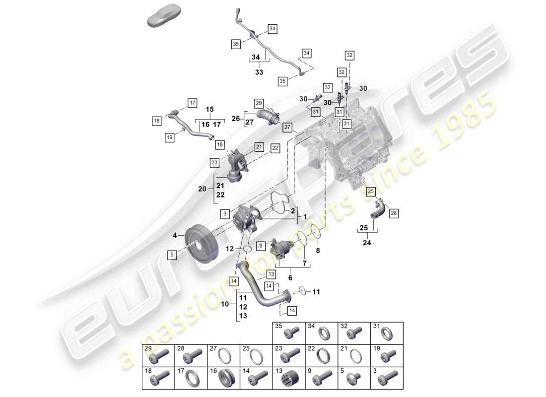 porsche 2025 (cayenne e3 pa) schéma des pièces du boîtier du thermostat de la pompe à liquide de refroidissement