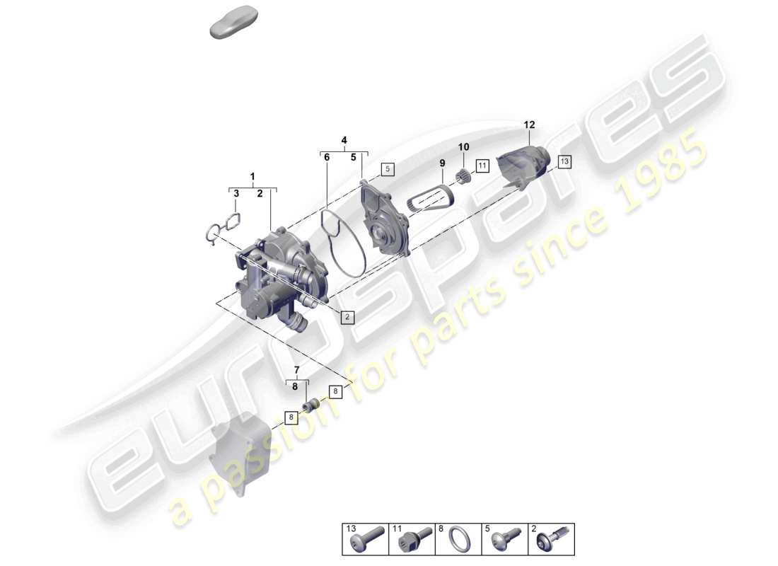 porsche 2025 (cayenne e3 pa) pompe à liquide de refroidissement régulateur de liquide de refroidissement raccord union schéma des pièces