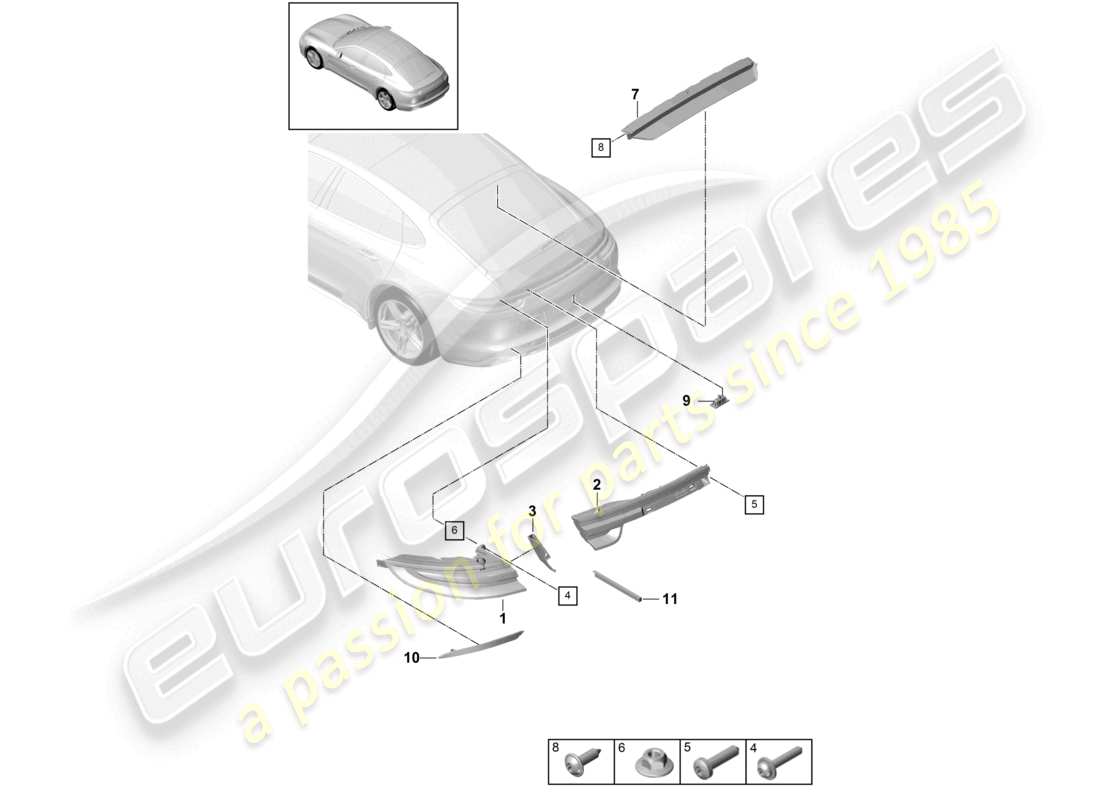 porsche 2021 (panamera 971-1) feu arrière feu stop supplémentaire éclairage de plaque d'immatriculation schéma des pièces