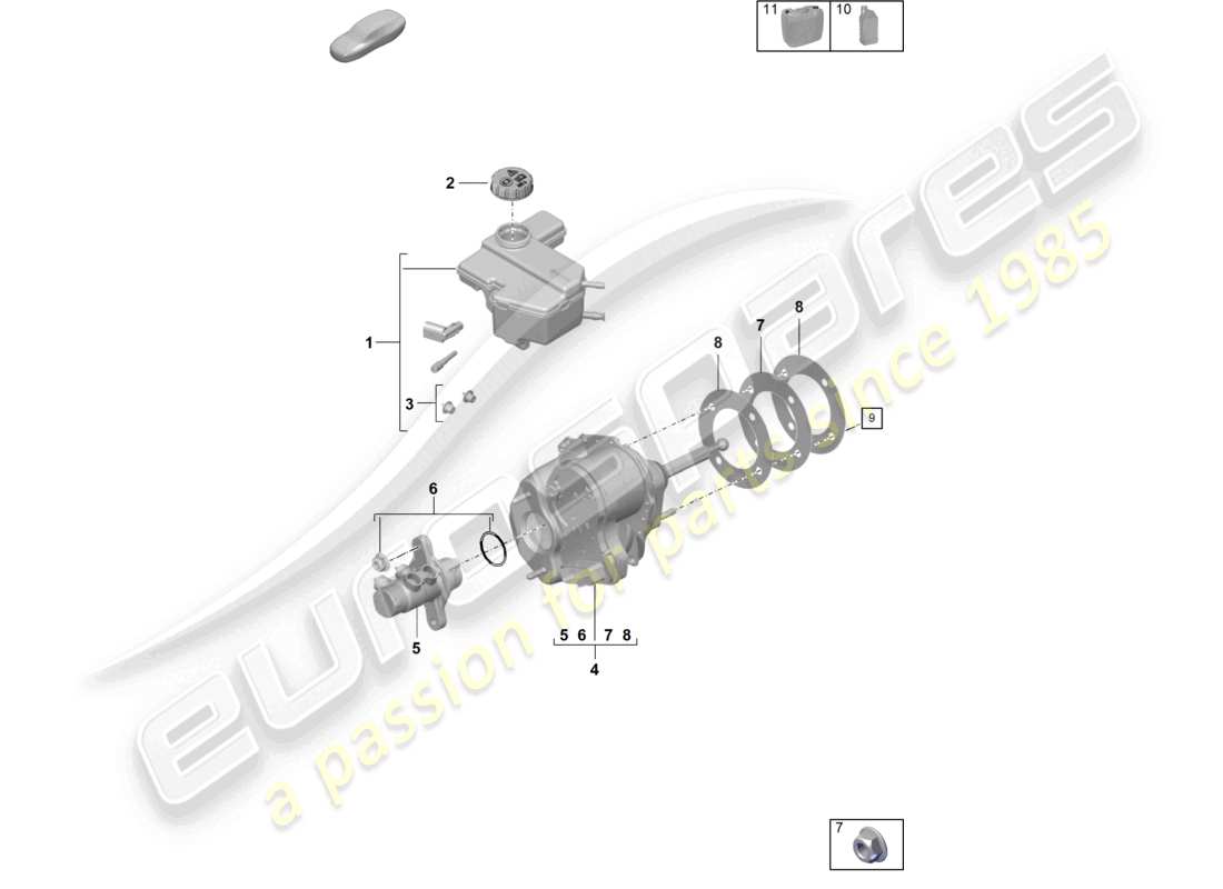 porsche 2022 (992-1 turbo / s) schéma des pièces du maître-cylindre de frein du servofrein
