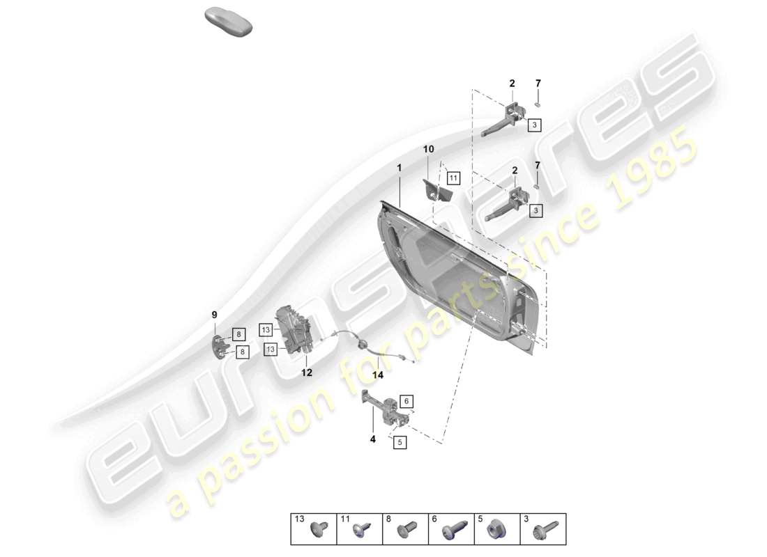 porsche 2021 (718 cayman gt4) schéma des pièces de la coque de porte avec les pièces d'installation