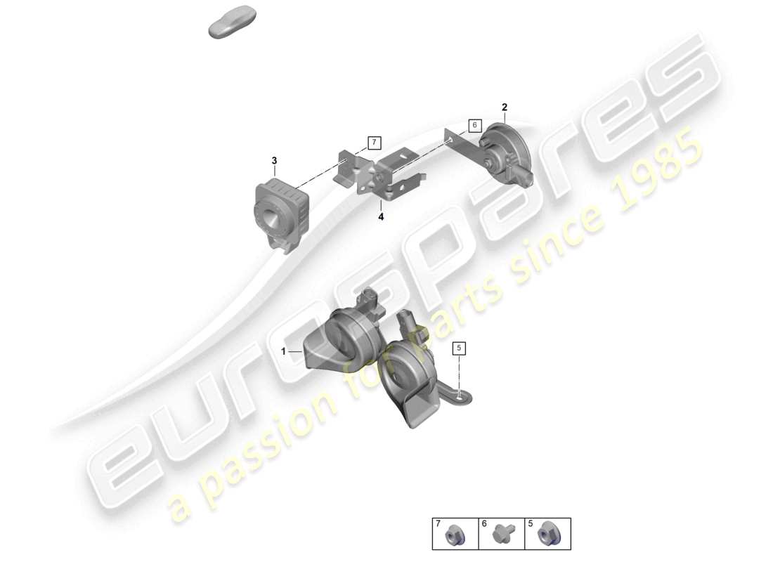 porsche 2025 (992-2 gt3) diagramme des pièces du système d'alarme à klaxon fanfare signal