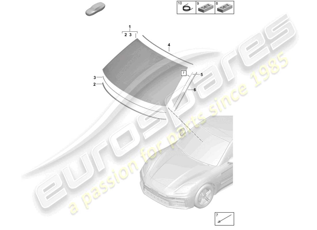porsche 2025 (panamera 976) schéma des pièces de l'affichage tête haute avant du pare-brise