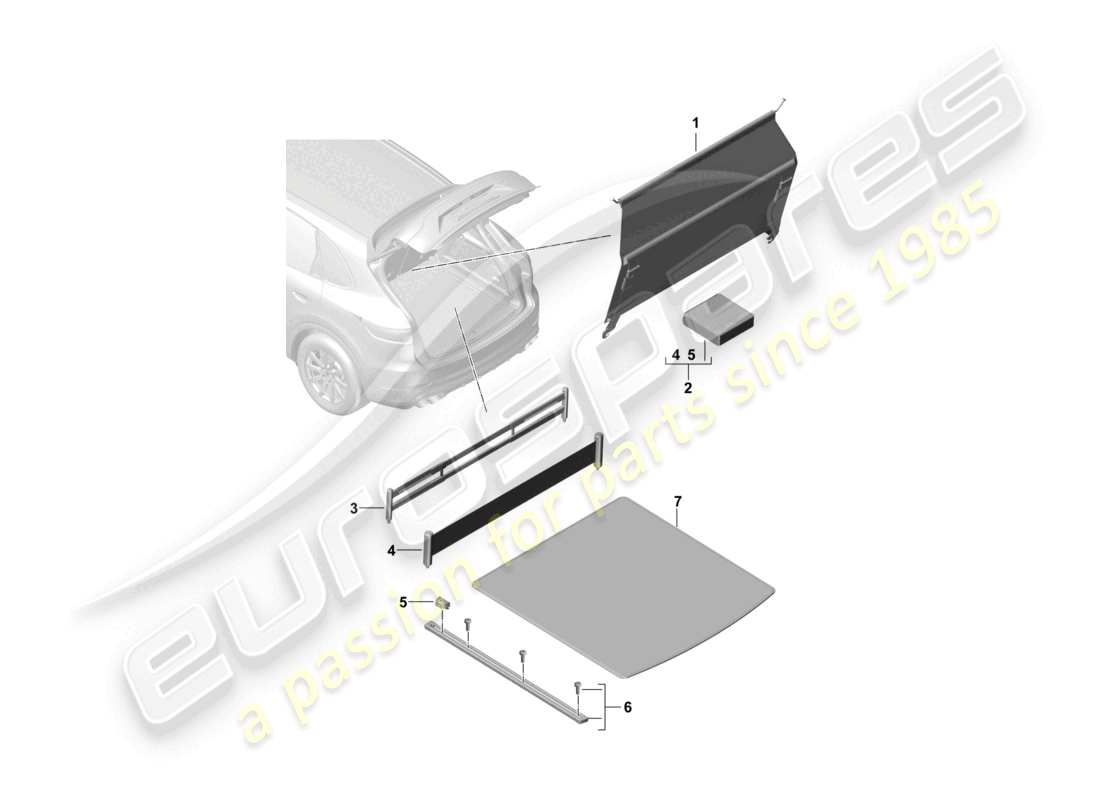 porsche 2024 (cayenne e3 9ya/9yb) garniture de coffre à bagages système de compartiment à bagages séparation en filet diagramme des pièces
