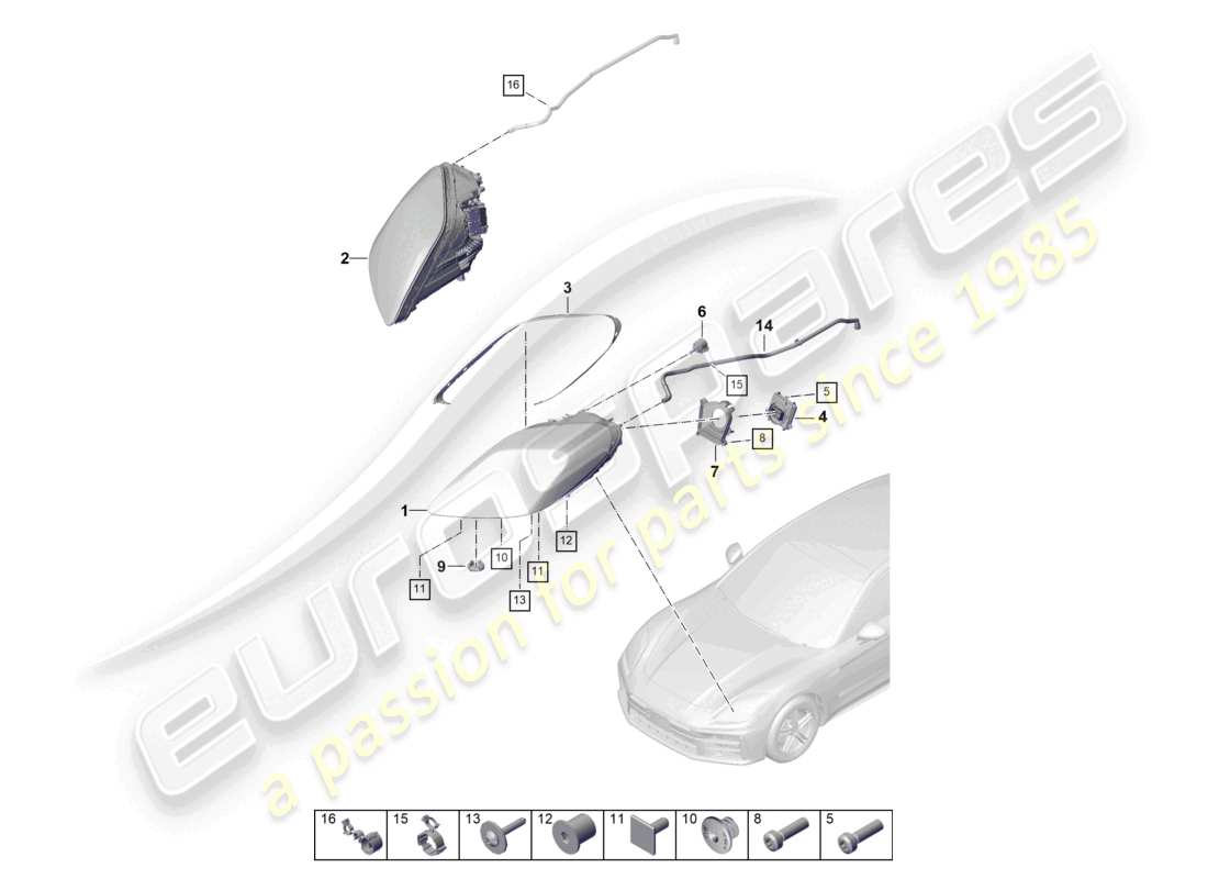porsche 2026 (panamera 976) schéma des pièces de base du phare à led pdls