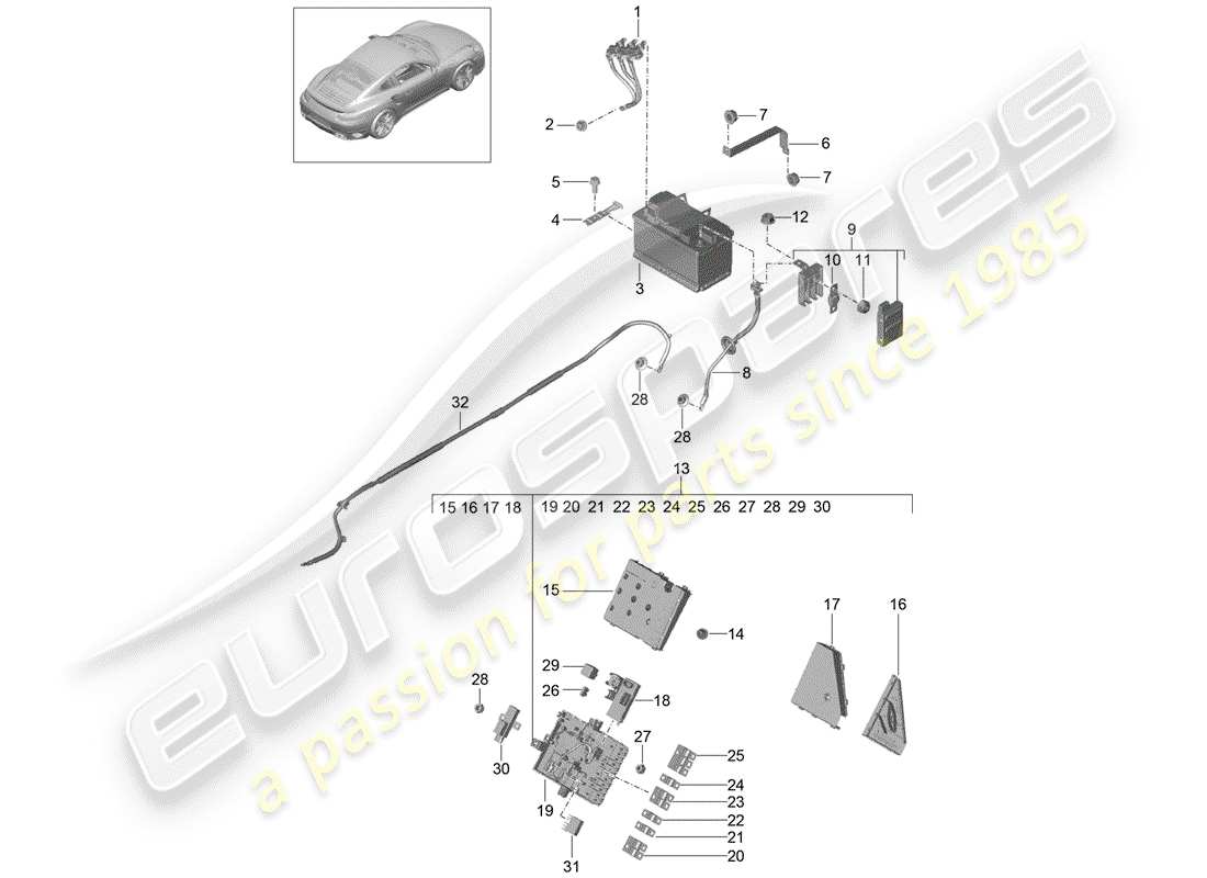 porsche 2018 (991-2 turbo) diagramme des pièces de la batterie