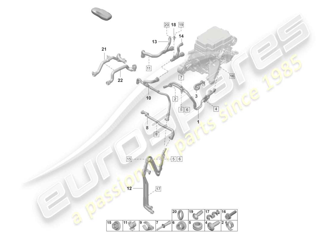 porsche 2023 (taycan 9j1-1) diagramme des pièces de l'essieu avant pour le refroidissement de la transmission