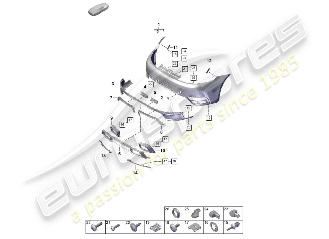 porsche 2024 (992-2) schéma des pièces du pack sport design pour pare-chocs arrière