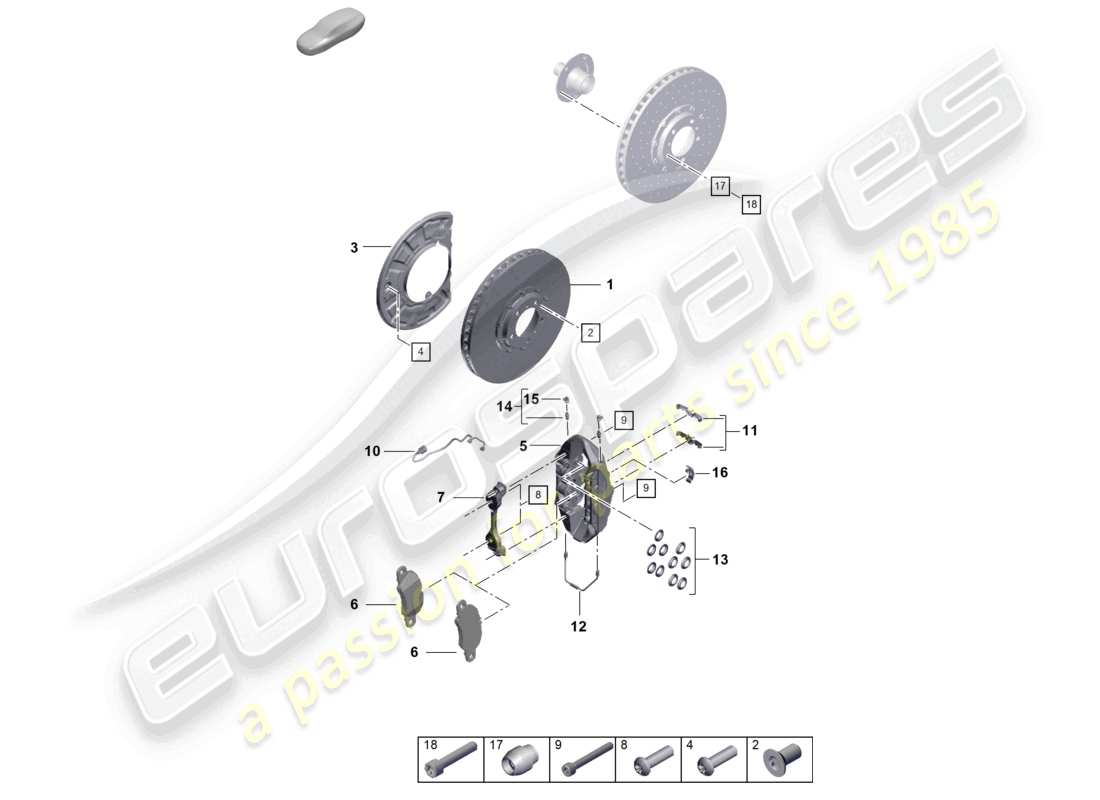 porsche 2022 (992-1 turbo / s) frein à disque 17 essieu avant rouge/noir schéma des pièces