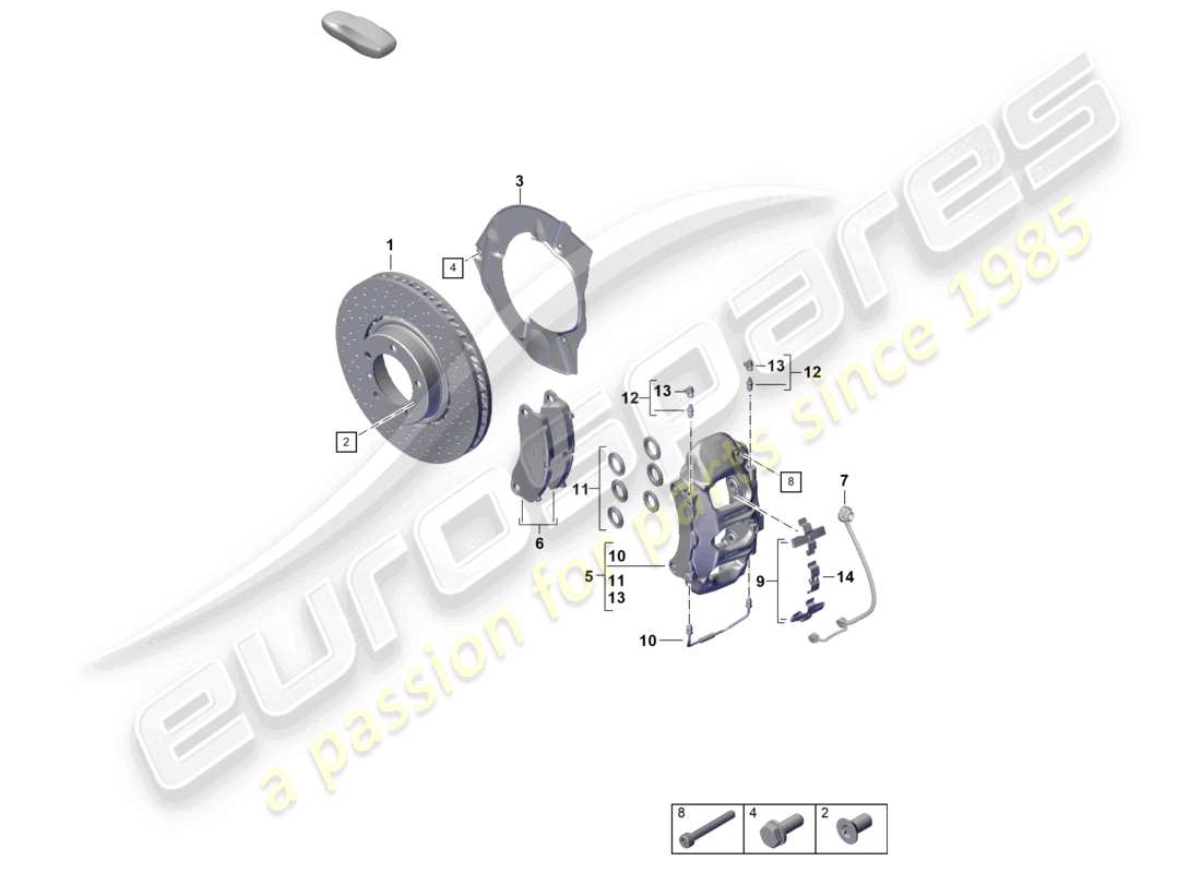 porsche 2024 (992-2) schéma des pièces de l'essieu avant de base du frein à disque