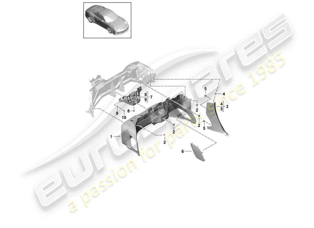 porsche 2021 (991-2 r/gt3/rs) garniture du panneau arrière garniture du haut-parleur schéma des pièces