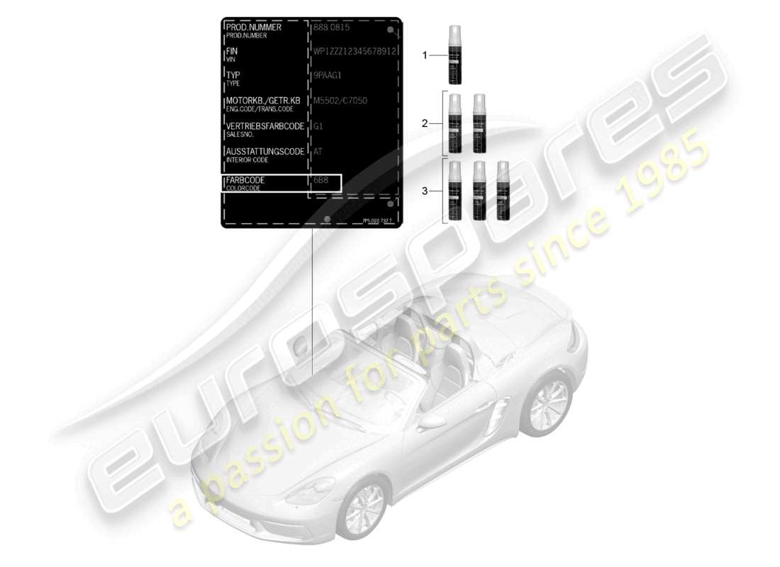 porsche 2026 (718 boxster) schéma des pièces de l'applicateur de retouche de peinture
