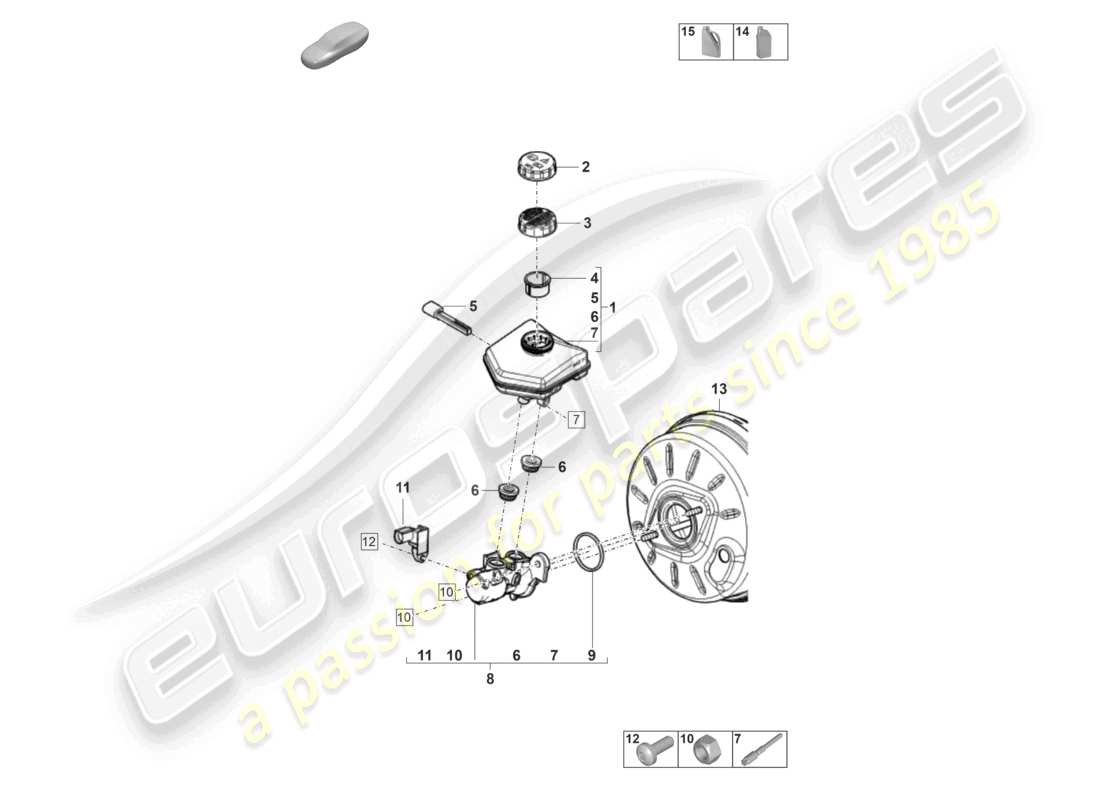 porsche 2021 (panamera 971-2) réservoir de maître-cylindre de frein tandem avec pièces de fixation schéma des pièces