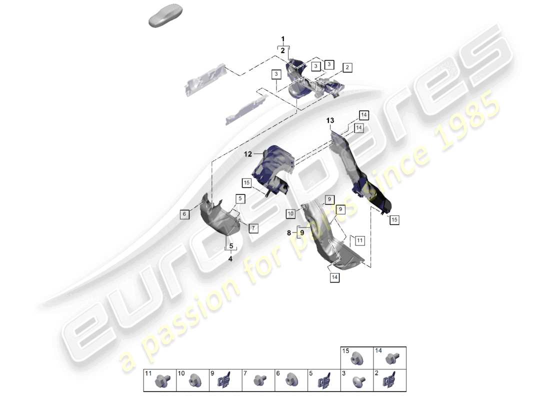 porsche 2026 (panamera 976) système d'échappement isolation thermique canal de guidage d'air pour les véhicules équipés d'un filtre à particules à essence schéma des pièces