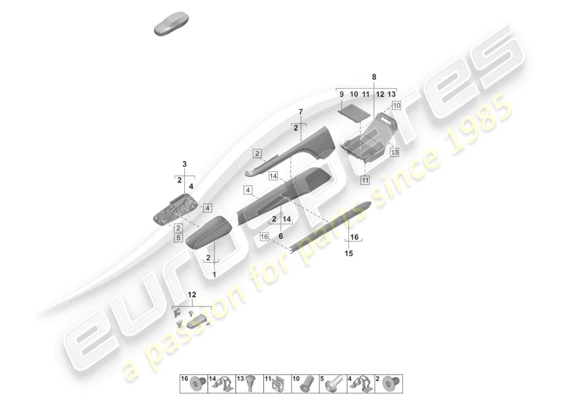 porsche 2022 (taycan 9j1-1) garnitures latérales console centrale inférieure arrière schéma des pièces