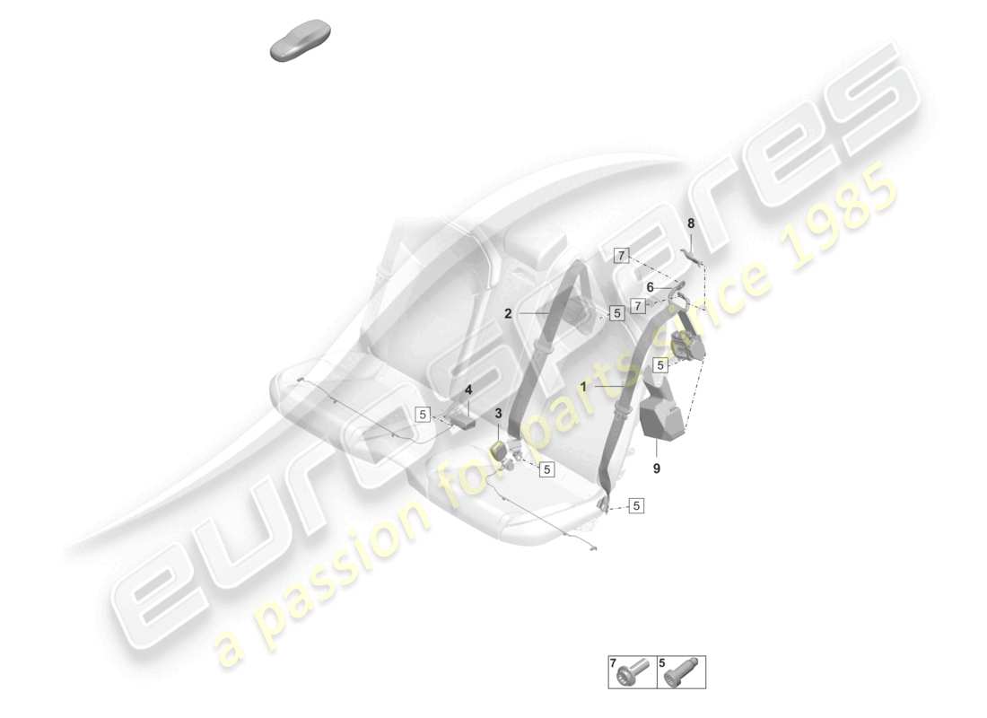porsche 2020 (taycan 9j1-1) ceinture de sécurité arrière à trois points schéma des pièces