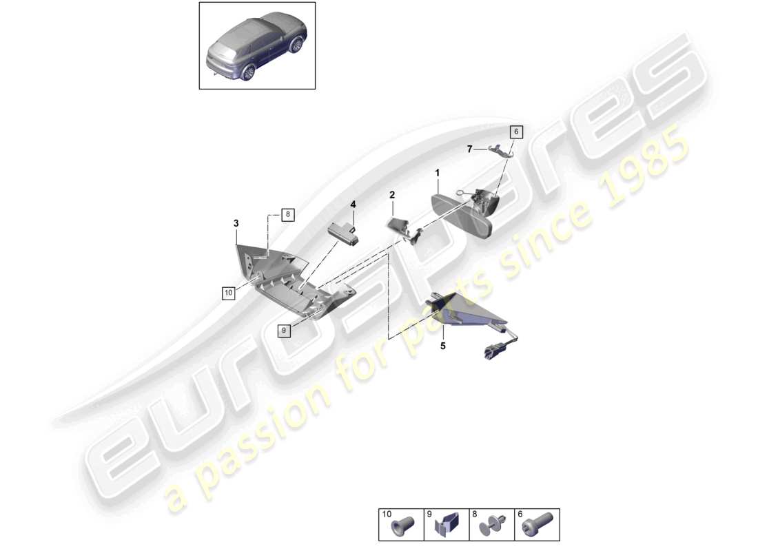porsche 2024 (cayenne e3 9ya/9yb) schéma des pièces des accessoires de rétroviseur intérieur