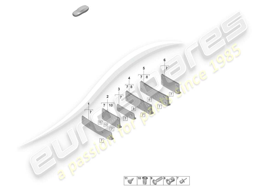 porsche 2024 (panamera 971-2) schéma des pièces de base du support de plaque d'immatriculation