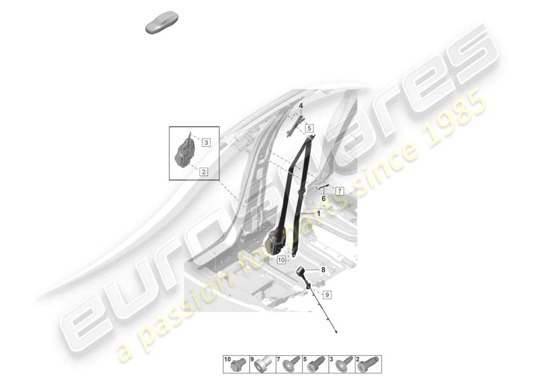 porsche 2024 (panamera 971-2) schéma des pièces du loquet de ceinture avant de la ceinture de sécurité à trois points