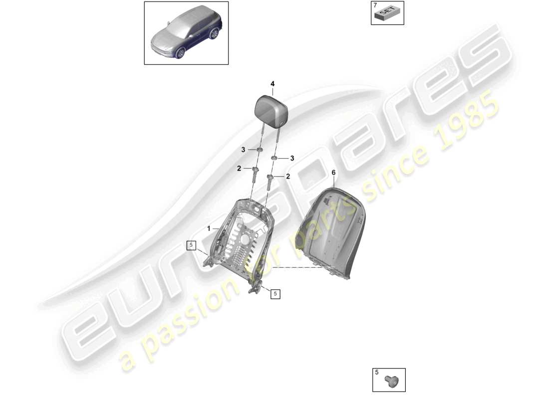 porsche 2024 (cayenne e3 9ya/9yb) cadre de dossier coque de dossier siège standard diagramme des pièces