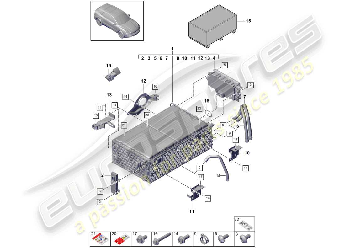 porsche 2024 (cayenne e3 9ya/9yb) batterie hybride schéma des pièces