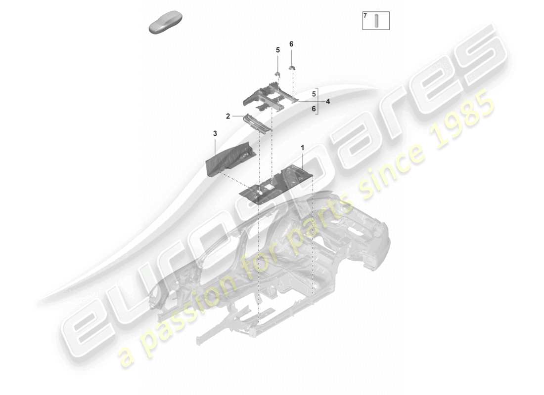 porsche 2022 (panamera 971-2) schéma des pièces du siège central des plaques de plancher