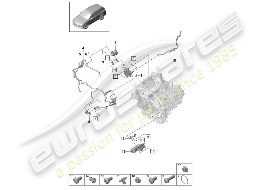 porsche 2024 (cayenne e3 9ya/9yb) schéma des pièces de la pompe à vide du système à vide