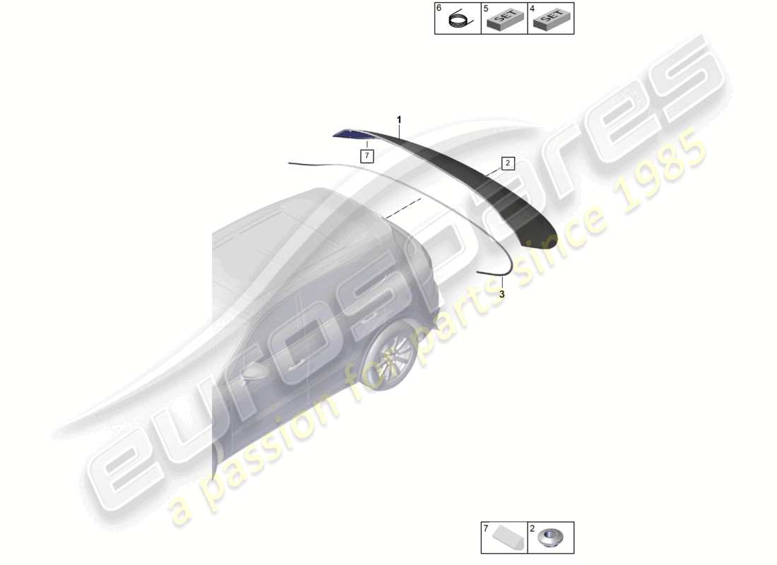 porsche 2024 (cayenne e3 9ya/9yb) fenêtre arrière schéma des pièces