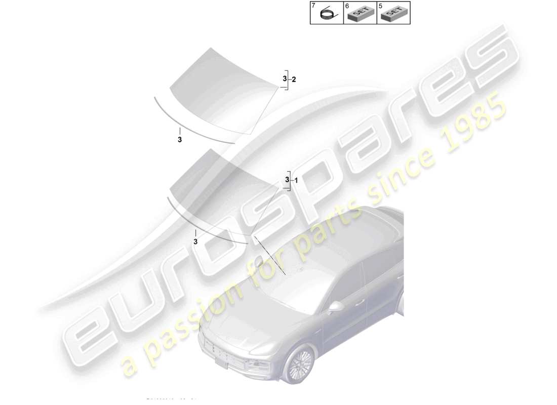 porsche 2024 (cayenne e3 9ya/9yb) schéma des pièces du pare-brise coupé