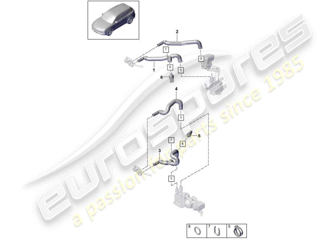 porsche 2024 (cayenne e3 9ya/9yb) chauffage circuit basse température boîte à eau pour véhicules à propulsion hybride schéma des pièces
