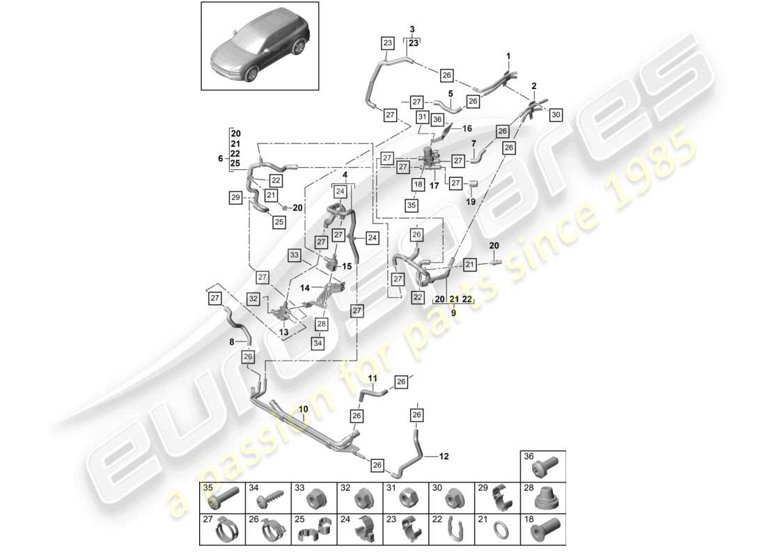 porsche 2024 (cayenne e3 9ya/9yb) chauffage r4 circuit haute température avant pour véhicules à propulsion hybride schéma des pièces