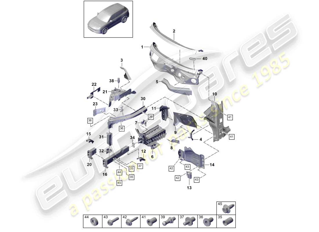 porsche 2024 (cayenne e3 9ya/9yb) partie avant pièces individuelles schéma des pièces