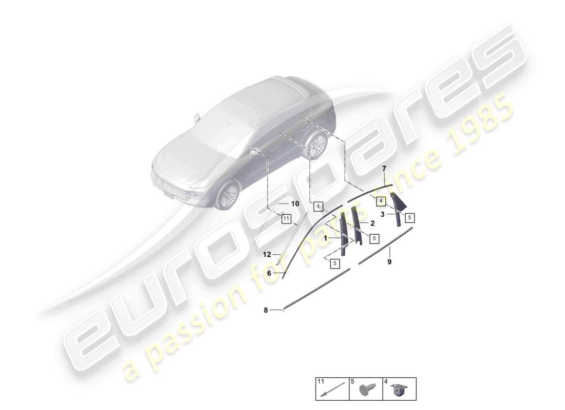 porsche 2024 (cayenne e3 9ya/9yb) schéma des pièces de la garniture extérieure supérieure du coupé