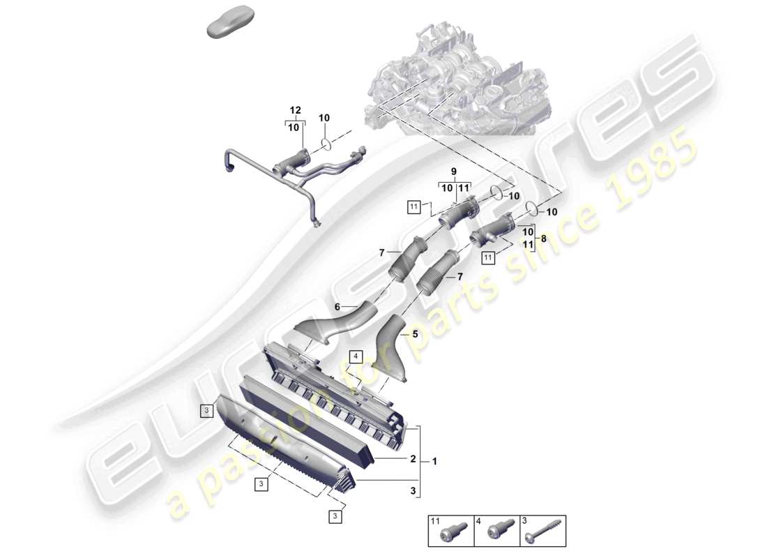 porsche 2024 (panamera 976) schéma des pièces du boîtier du filtre à air, du tuyau d'admission et du collecteur d'admission