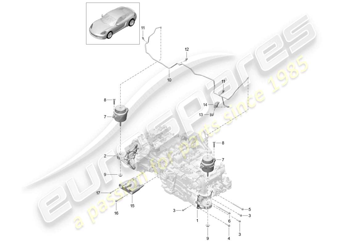 porsche 2021 (718 cayman) attaque de levage du moteur schéma des pièces