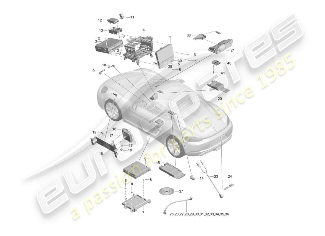 porsche 2021 (718 cayman) panneau de contrôle système de navigation ordinateur central microphone tv caméra schéma des pièces