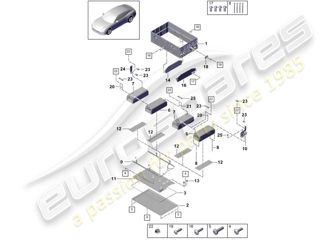 porsche 2024 (cayenne e3 9ya/9yb) batterie hybride inférieure pièces individuelles schéma des pièces
