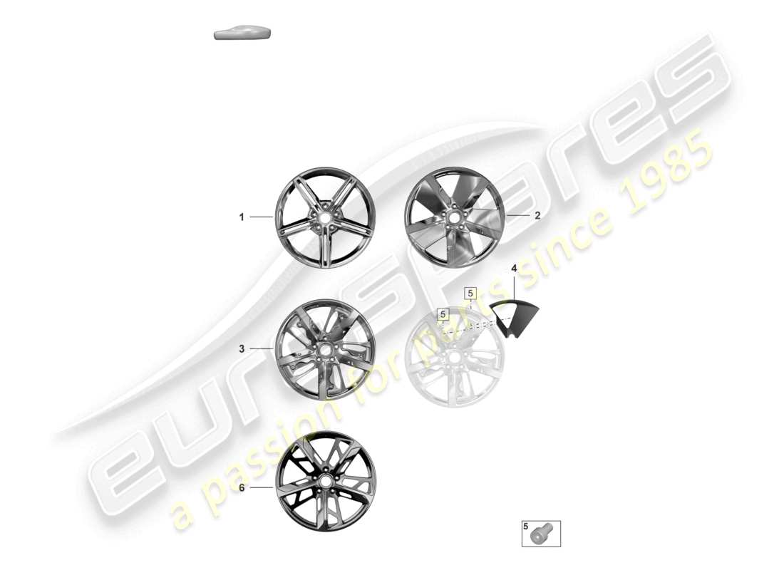 porsche 2020 (taycan 9j1-1) schéma des pièces de la jante en alliage 21