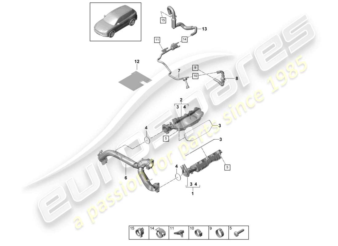 porsche 2024 (cayenne e3 9ya/9yb) schéma des pièces de ventilation du collecteur d'admission pour réservoir de carburant