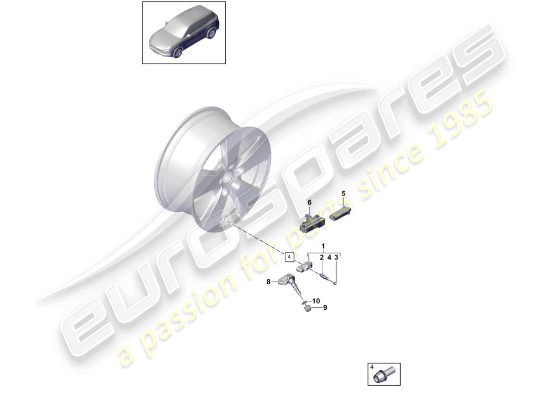 porsche 2024 (cayenne e3 9ya/9yb) système de contrôle de pression des pneus schéma des pièces