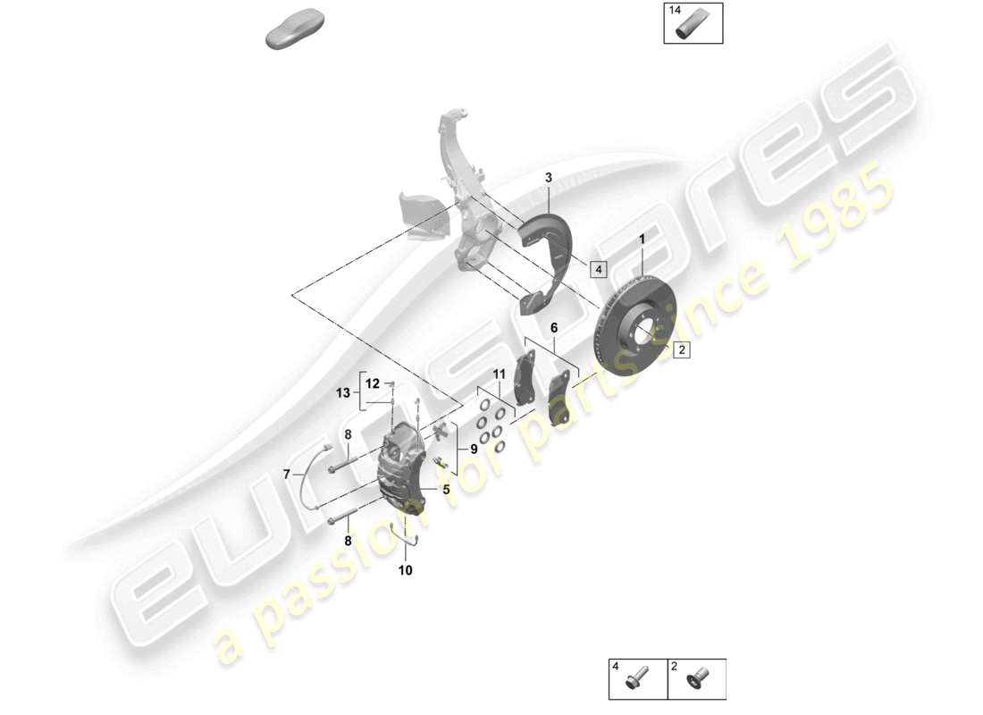 porsche 2026 (taycan 9j1-2) frein à disque 18 essieu avant rouge schéma des pièces