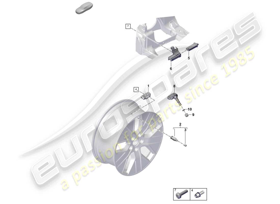 porsche 2023 (taycan 9j1-1) système de contrôle de pression des pneus schéma des pièces