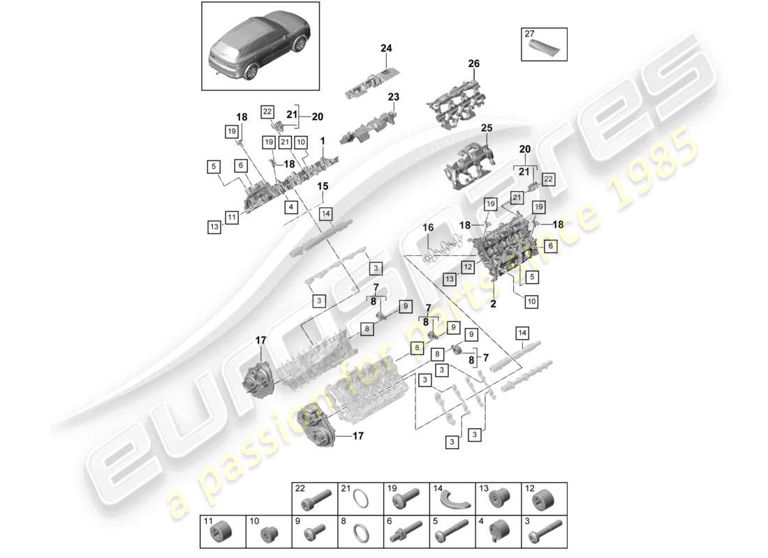 porsche 2024 (cayenne e3 9ya/9yb) couvercle de culasse amortisseur de bruit accessoires diagramme des pièces