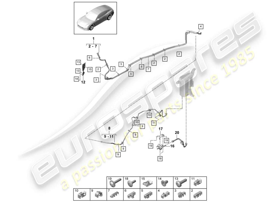 porsche 2021 (panamera 971-1) conduite de carburant sous-caisse schéma des pièces
