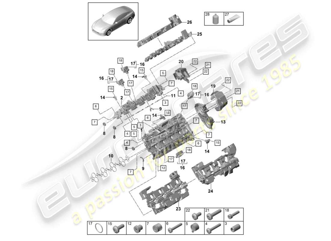 porsche 2021 (panamera 971-1) couvre-culasse isolation phonique pièces individuelles schéma des pièces