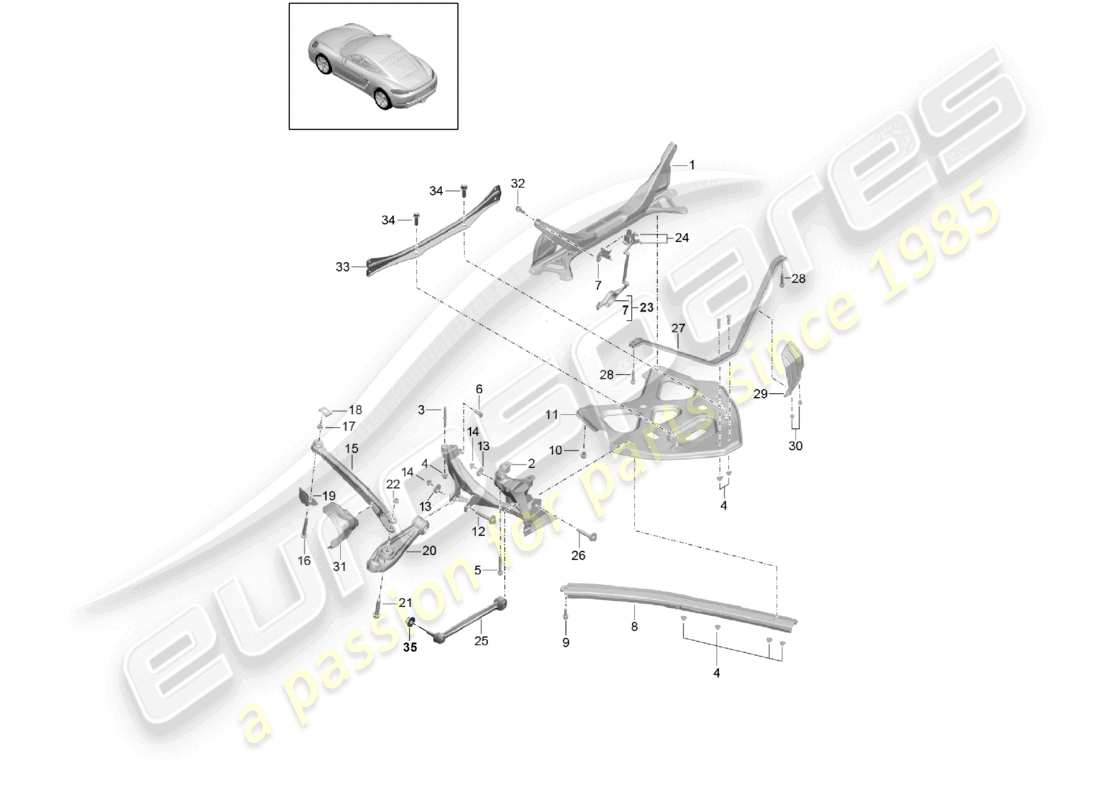 porsche 2021 (718 cayman) schéma des pièces du guide de support de la partie latérale de l'essieu arrière