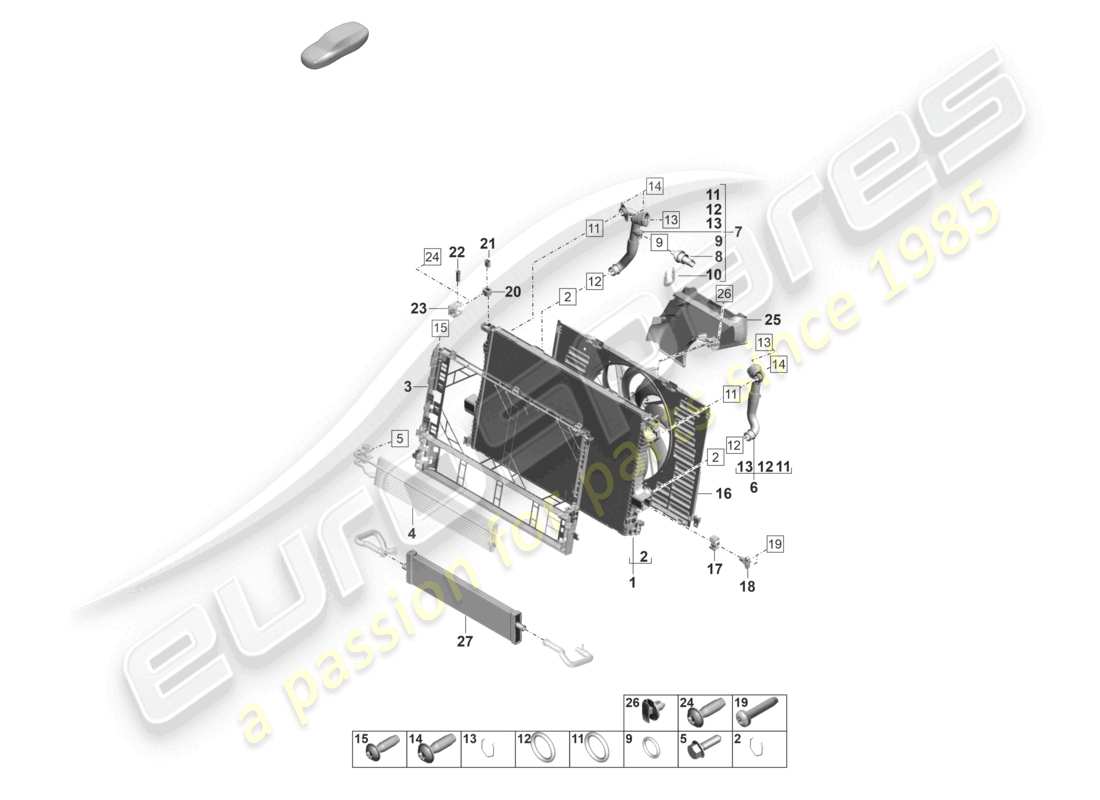 porsche 2024 (panamera 971-2) système de refroidissement du liquide de refroidissement 3 refroidisseur pour liquide de refroidissement schéma des pièces