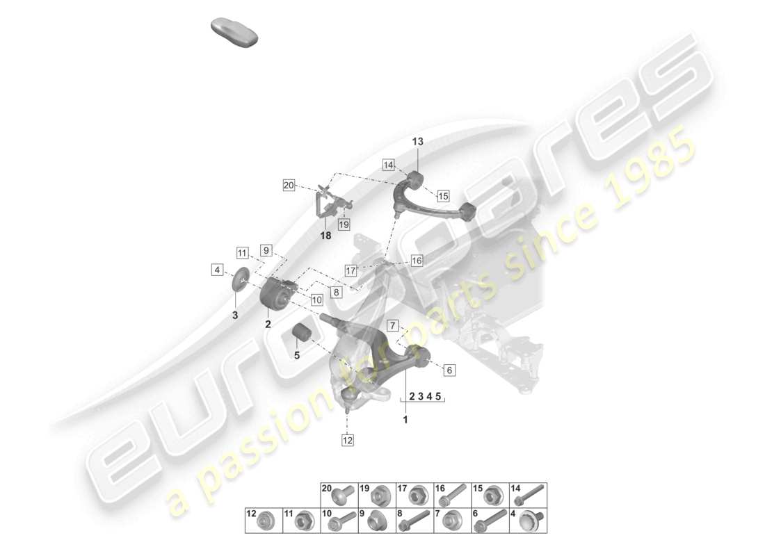 porsche 2023 (taycan 9j1-1) schéma des pièces du wishbone