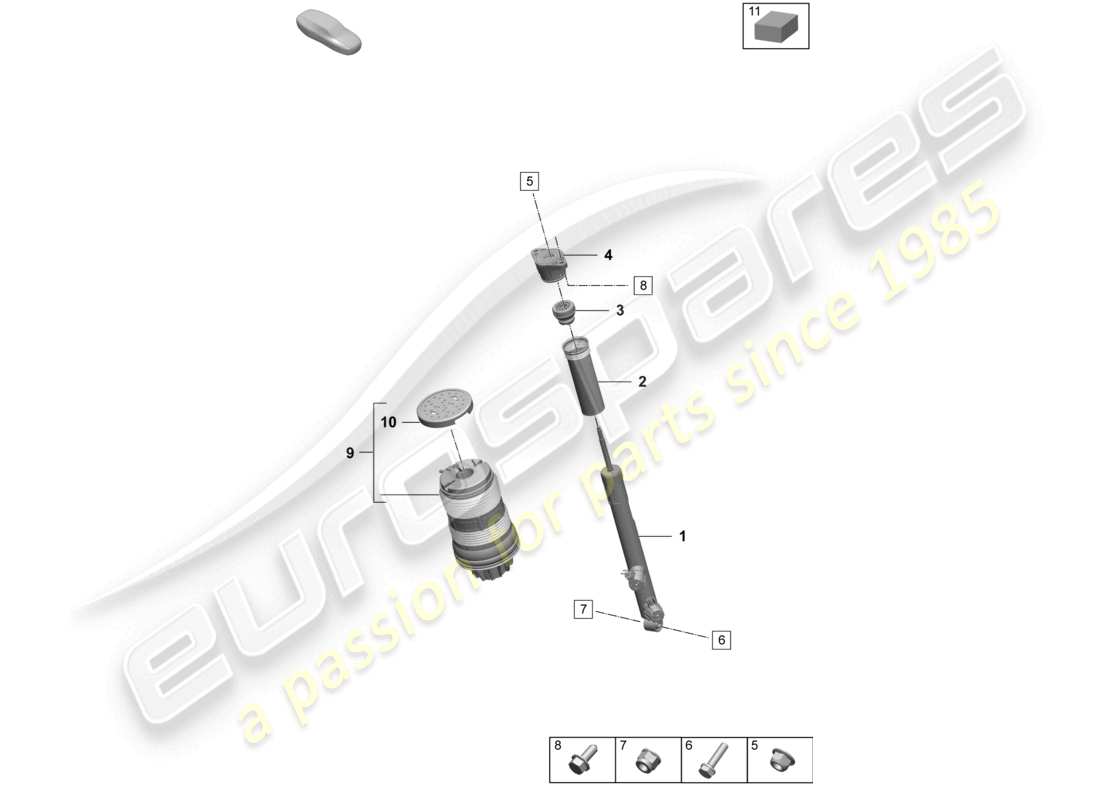 porsche 2025 (taycan 9j1-2) diagramme des pièces des amortisseurs à suspension pneumatique